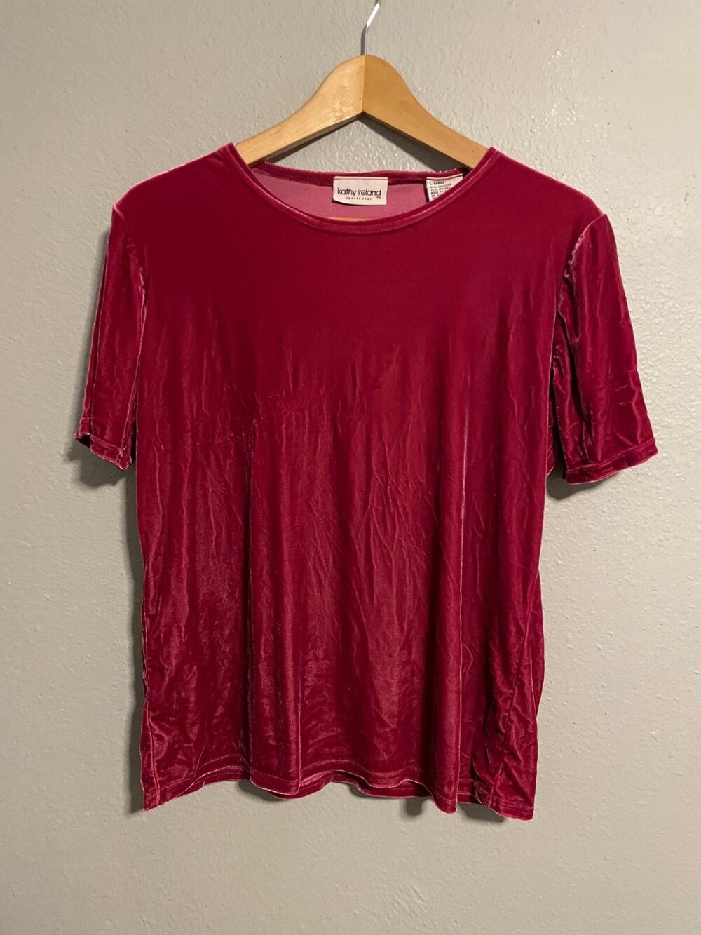 Vintage Womens Top Large Fuschia Velvet Stretch Rave Club Whimsigoth 90s Y2K